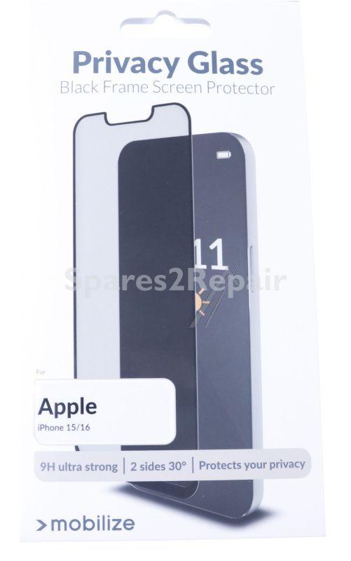 Mobilize Display Protective Film - 57769 Mobilize Privacy Glass Display Protection - Black Frame - For Apple Iphone 15-16